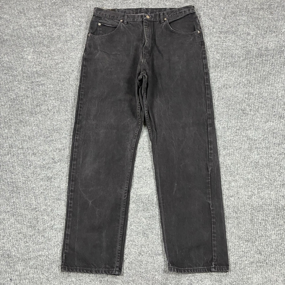 Wrangler Mens Jeans Size 36x32 Black Denim Straight Leg Stretch Mid Rise